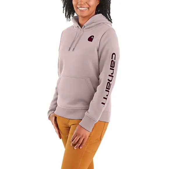Carhartt Tops - Carhartt "Relaxed Fit Midweight Logo Sleeve Graphic Hoodie" Mink Women's Size XL